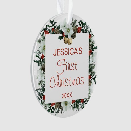 ベビー初めてのクリスマススクエアかわいらしリース写真 オーナメント (正面)