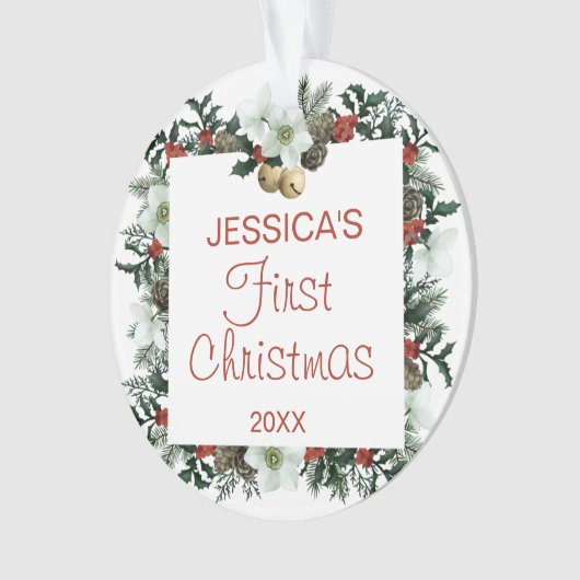 ベビー初めてのクリスマススクエアかわいらしリース写真 オーナメント (正面)