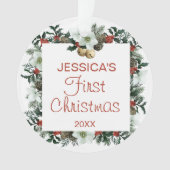 ベビー初めてのクリスマススクエアかわいらしリース写真 オーナメント (正面)