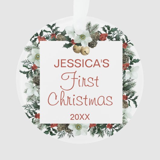 ベビー初めてのクリスマススクエアかわいらしリース写真 オーナメント (正面)