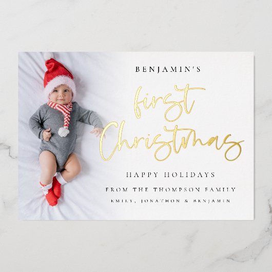 ベビー初めてのクリスマススクリプトフォトオーバーレイ 箔シーズンカード (正面)