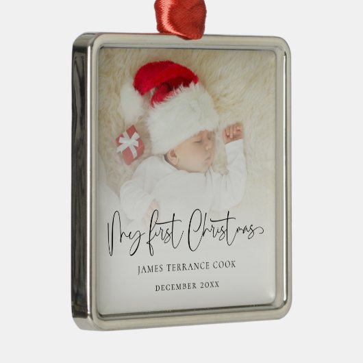ベビー初めてのクリスマススクリプト名フォトオーバーレイ メタルオーナメント (右)