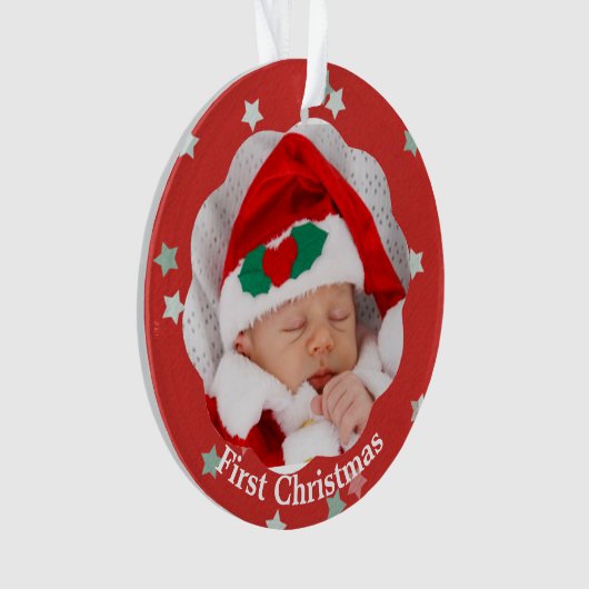 ベビー初めてのクリスマススターズオンレッドフォトオーナメント オーナメント (正面)