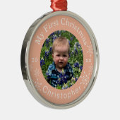 ベビー初めてのクリスマススノーフレーク赤面カスタム メタルオーナメント (右)