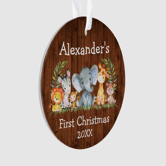 ベビー初めてのクリスマスズウッドサファリアニマルズラウンド オーナメント (正面)