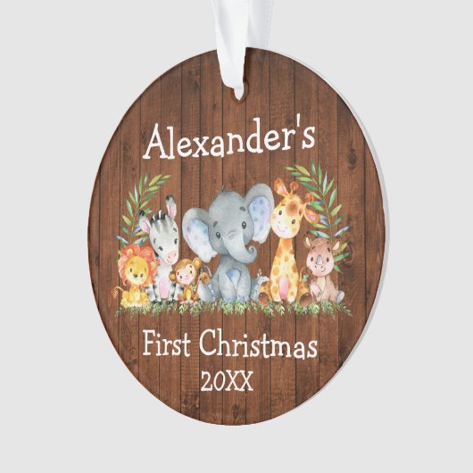 ベビー初めてのクリスマスズウッドサファリアニマルズラウンド オーナメント (正面)