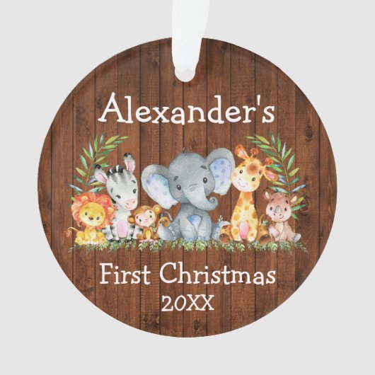 ベビー初めてのクリスマスズウッドサファリアニマルズラウンド オーナメント (正面)