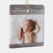 ベビー初めてのクリスマスダークウッド写真モノグラム2 セラミックオーナメント (右)