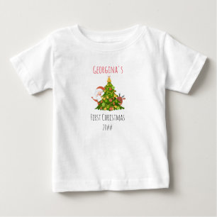 ベビー初めてのクリスマスツリパーソナライズされたーサンタ ベビーTシャツ