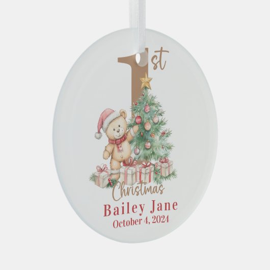 ベビー初めてのクリスマステディベア ガラスオーナメント (正面右)