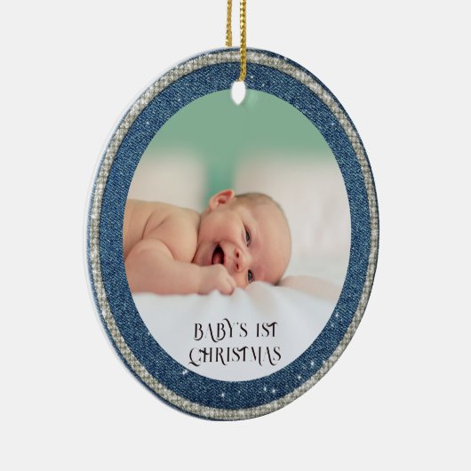 ベビー初めてのクリスマスデニムラインストーンズスノーフレーク セラミックオーナメント (右)