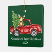ベビー初めてのクリスマストラックムースグリーンフォトバック セラミックオーナメント (左)