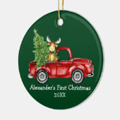 ベビー初めてのクリスマストラックムースフォトバックグリーン セラミックオーナメント (左)