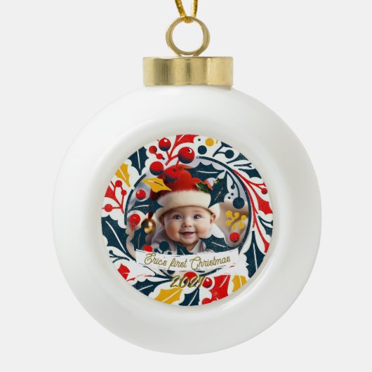 ベビー初めてのクリスマストリコラーリース セラミックボールオーナメント (正面)