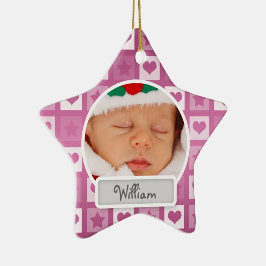 ベビー初めてのクリスマスハート&スターズピンク セラミックオーナメント (右)