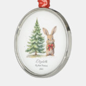 ベビー初めてのクリスマスバニーパーソナライズされた メタルオーナメント (左)