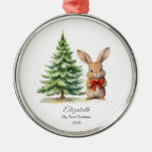ベビー初めてのクリスマスバニーパーソナライズされた メタルオーナメント (正面)