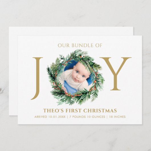 ベビー初めてのクリスマスバンドルJoyフローラ金ゴールド シーズンカード (正面/裏面)