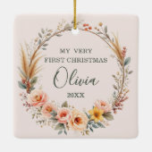 ベビー初めてのクリスマスパンパスグラスワイルドフラワーボホ セラミックオーナメント (裏面)
