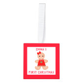 ベビー初めてのクリスマスパーソナライズされたオーナメント キューブオーナメント (正面)