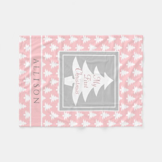 ベビー初めてのクリスマスパーソナライズされた赤面ピンク フリースブランケット (正面(横))