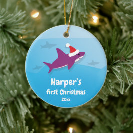 ベビー初めてのクリスマスパープルシャーク セラミックオーナメント