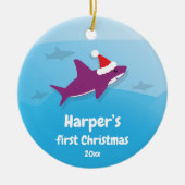 ベビー初めてのクリスマスパープルシャーク セラミックオーナメント (正面)