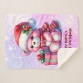 ベビー初めてのクリスマスピンクとレッドテディベア シェルパブランケット (正面(横))