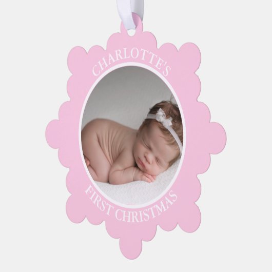 ベビー初めてのクリスマスピンクガール |メッセージと写真 オーナメントカード (左)