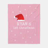ベビー初めてのクリスマスピンクサンタハットスノーフレーク フリースブランケット (正面)