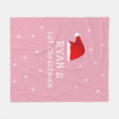 ベビー初めてのクリスマスピンクサンタハットスノーフレーク フリースブランケット (正面(横))