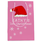 ベビー初めてのクリスマスピンクサンタハットスノーフレーク ミディアムペーパーバッグ (正面)