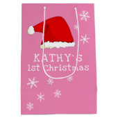 ベビー初めてのクリスマスピンクサンタハットスノーフレーク ミディアムペーパーバッグ (裏面)