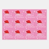 ベビー初めてのクリスマスピンクサンタハットスノーフレーク ラッピングペーパーシート (正面2)