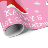 ベビー初めてのクリスマスピンクサンタハットスノーフレーク ラッピングペーパー (ロールコーナー)