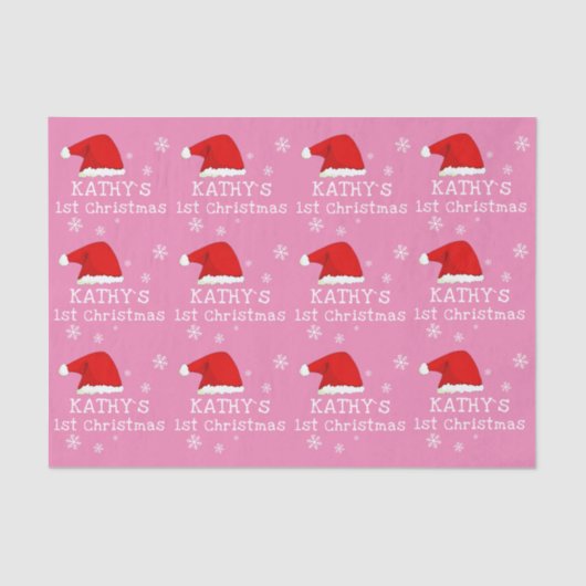 ベビー初めてのクリスマスピンクサンタハットスノーフレーク 薄葉紙 (正面)