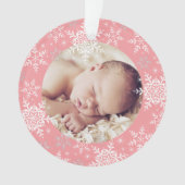 ベビー初めてのクリスマスピンクシルバースノーフレーク オーナメント (正面)