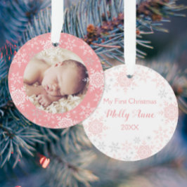 ベビー初めてのクリスマスピンクシルバースノーフレーク オーナメント