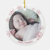 ベビー初めてのクリスマスピンクスノーフレークガールネーム セラミックオーナメント (裏面)