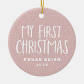 ベビー初めてのクリスマスピンクパーソナライズされた写真 セラミックオーナメント (正面)