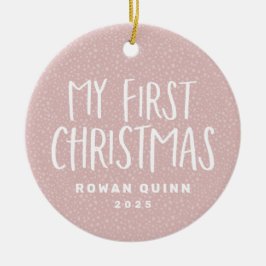 ベビー初めてのクリスマスピンクパーソナライズされた写真 セラミックオーナメント
