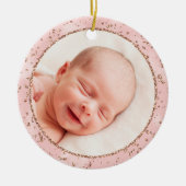 ベビー初めてのクリスマスピンク金ゴールドグリッター セラミックオーナメント (正面)