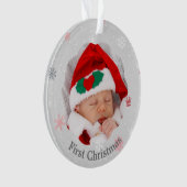 ベビー初めてのクリスマスピンク雪片フォト オーナメント (正面)