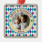 ベビー初めてのクリスマスファミリーカスタム写真テンプレート メタルオーナメント (正面)