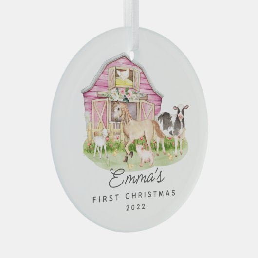 ベビー初めてのクリスマスファームフレンズ ガラスオーナメント (正面右)