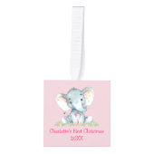 ベビー初めてのクリスマスフォトウォーターカラーエレファント キューブオーナメント (正面)