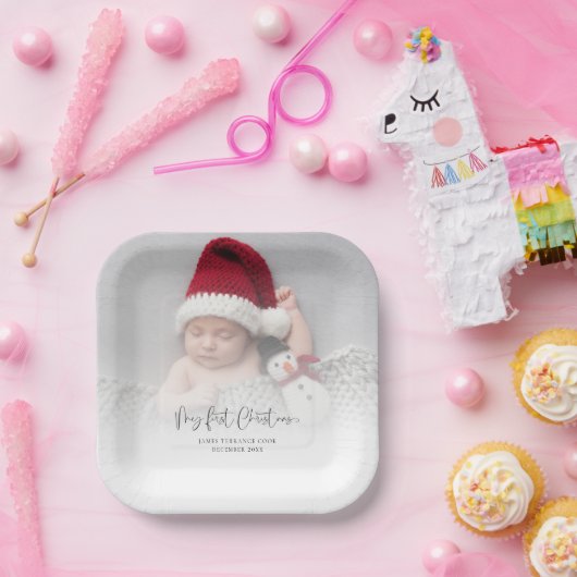 ベビー初めてのクリスマスフォトオーバーレイスクリプト名 ペーパープレート (パーティー)