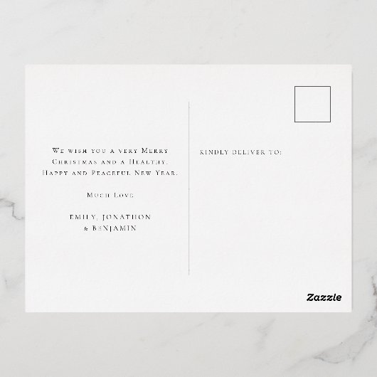 ベビー初めてのクリスマスフォトオーバーレイ実在 箔シーズンポストカード (裏面)