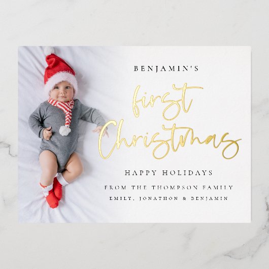 ベビー初めてのクリスマスフォトオーバーレイ実在 箔シーズンポストカード (正面)