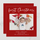 ベビー初めてのクリスマスフォトクリスマスレッドスクエア シーズンカード (正面/裏面)